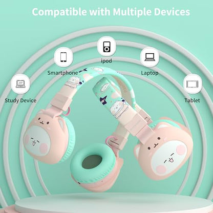 Icarer Kids Bluetooth Headphones with 85dB Volume Limiter, Bluetooth 5.4 & 20H Playtime, Ultra-Soft Foldable Over-Ear Headset with Mic, FM/TF/Wired Mode, Cute Animal Design for School Travel (Pink) - color: Pink