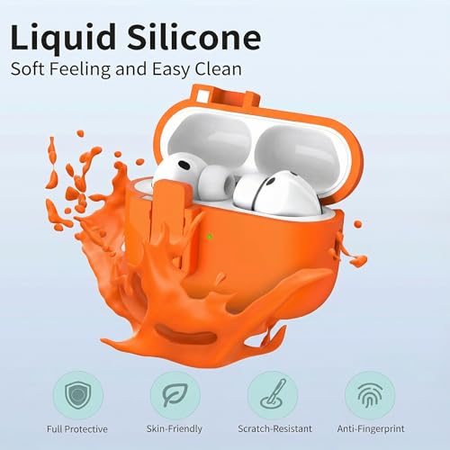 R-fun for AirPods Pro 3 Case Liquid Silicone with Lock, Orange | Magnetic Lid, Compatible with Apple AirPods Pro 3rd Generation with Strap & Cleaner Kit, MagSafe Compatible - color: C-Orange