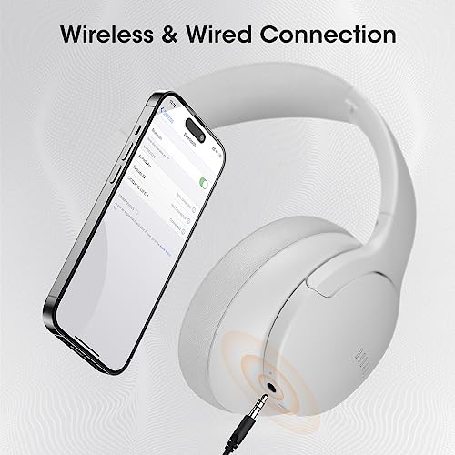 DOQAUS Bluetooth Headphones Over Ear, Headphones Wireless with 90H Playtime | 3 EQ Mode, Bluetooth5.3 Wireless Headphones with Hifi Stereo Sound, ENC Mic, Foldable for Travel Work Study Phone, Light Grey - color: Light Gray