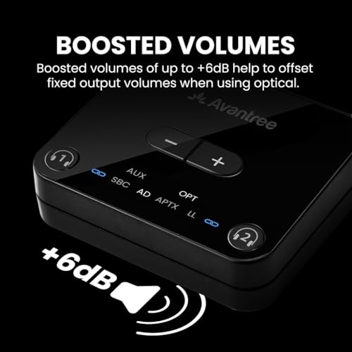 Avantree Audikast 3 – Bluetooth TV Transmitter for 2 Headphones | aptX Adaptive, Volume Control and 100ft Long Range; Works with Optical or AUX TVs, Not Compatible with HDMI-Only TVs. - style: Audikast 3
