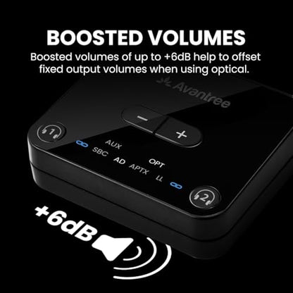 Avantree Audikast 3 – Bluetooth TV Transmitter for 2 Headphones | aptX Adaptive, Volume Control and 100ft Long Range; Works with Optical or AUX TVs, Not Compatible with HDMI-Only TVs. - style: Audikast 3