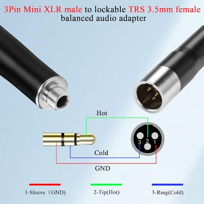 QIANRENON Mini XLR to TRS 3.5mm Microphone Connector Gold Plated 3Pin Male to Locking TRS 3.5mm Female Headset Adapter, for Wireless Bodypack Mic - style: M-F