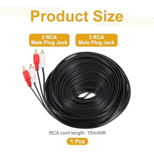 MECCANIXITY 49ft RCA Cable, 2RCA Male to 2RCA Male Audio Video Speaker Cable for Subwoofer Amplifier Home Theater DVD TV - size: 49ft, style: 2RCA Male to 2RCA Male