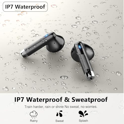Wireless Earbuds, Bluetooth Headphones V5.4 Stereo Bass Ear Buds with ENC Noise Cancelling Mics,56H Bluetooth Earbuds with LED Display Charging Case, IP7 Waterproof Earphones for Android iOS【Mini】 - color: A-Black