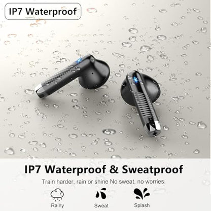 Wireless Earbuds, Bluetooth Headphones V5.4 Stereo Bass Ear Buds with ENC Noise Cancelling Mics,56H Bluetooth Earbuds with LED Display Charging Case, IP7 Waterproof Earphones for Android iOS【Mini】 - color: A-Black