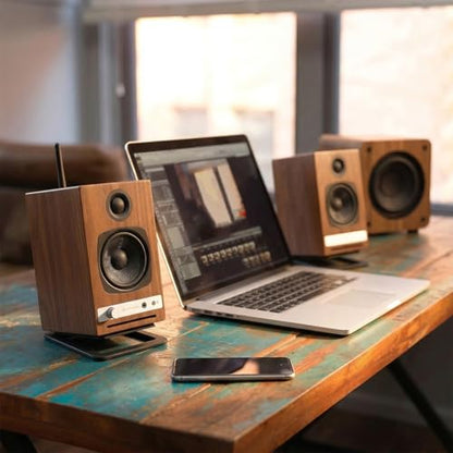 Audioengine HD4 Powered Bookshelf Speakers – Bluetooth 5.3 aptX Adaptive, | 24-Bit DAC, Desktop Speakers for Music, Gaming and Home Audio - Walnut - color: Walnut, style: Active