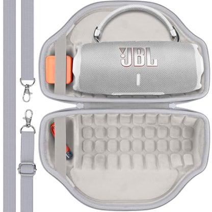 co2CREA Case for JBL Charge 6 Portable Bluetooth Speaker, White | High-Density Foam Padding, Reinforced Handle, Detachable Shoulder Strap, Compact Lightweight Design, Dust Protection - color: White Case
