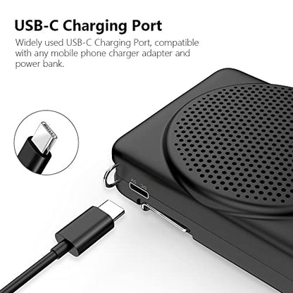 Mini Voice Amplifier with Microphone Headset, Portable Speaker with Mic | Quick Charging Amplifier, Wired Headset Microphone with Speaker for Teachers, Training, Meeting, Tour Guide, Yoga, Classroom - color: Black