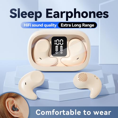 Piluyaa Sleep Earbuds Bluetooth in Ear Light-Weight Headphones, Mini Invisible Earplugs Small Design for Side Sleepers, 58H Playtime with Charging Case, Clear Calls& Noise Block, Off White - color: OFF WHITE