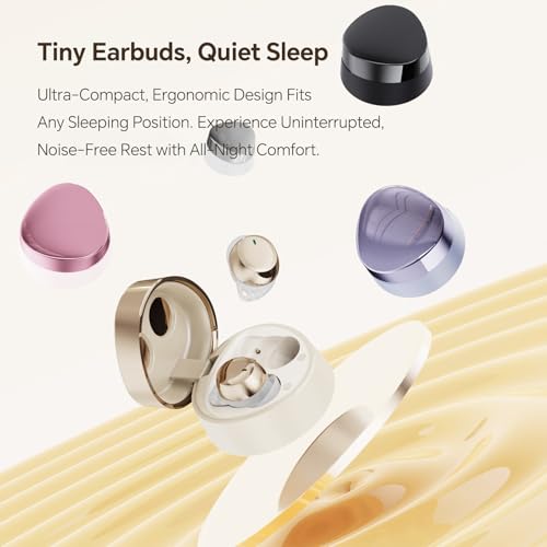 Xmenha Mini Invisible Sleep Earbuds for Side Sleepers, Wireless Bluetooth Sleeping Ear Buds Headphones Small Tiny Micro Noise Cancelling Earbuds for Small Ears Canals Women, Sleep Earphones - color: Beige