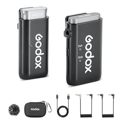 GODOX WEC Kit1 Wireless Lavalier Microphone | Noise Cancellation, 656ft Transmission, 8 Hours Battery, Mini Lapel Design for Camera Phone Android