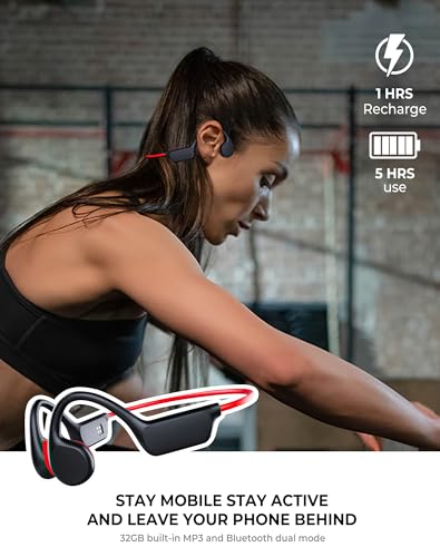 Atopskins Bone Conduction Headphones Bluetooth 5.3 Swimming Headphones IPX8 Waterproof Underwater Swim Headphones for Swimming with 32GB MP3 Swimming Headphones Underwater Sport Running (Redblack)
