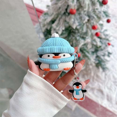 Charging Earphone Case Compatible with Airpods 4,Christmas Cute Animal Hat Penguin Design Soft Silicone Full Body Protective Skin Cover, Kids Girls Women Cartoon Earbuds Accessories with Pendant - color: Winter Penguin, size: Airpods 4