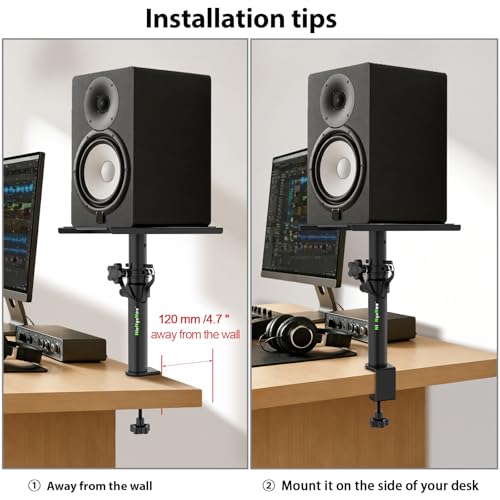 Pair of Desktop Speaker Stands 9"-14" Clamp Studio Monitor Stands | Height Adjustable, Clamp-on, Desk Mount Speaker Riser, Home Audio - size: Basic