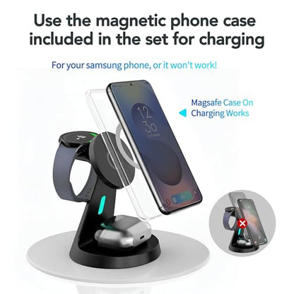 for Samsung Galaxy S25 Dedicated Magnetic Charging Kit，3 in 1 Charging Station Compatible with MagSafe Samsung Charger for Watch Charger Stand for Galaxy Watch Ultra 8 7, for Buds