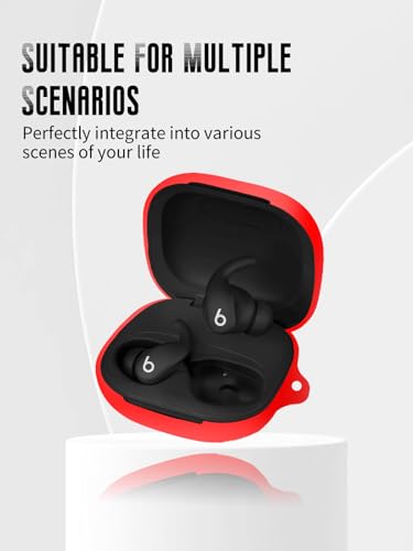 Case for Beats Powerbeats Fit Earbuds 2025 (Red) | Soft Silicone Protective Cover with Carabiner and Lanyard, Shockproof - color: Red