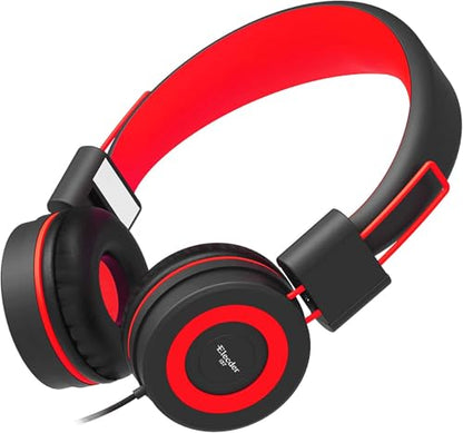 ELECDER i37 Kids Headphones for School Children Girls Boys Teens, Red | Foldable Adjustable Lightweight, 3.5mm Audio Jack On Ear Headphones for Smartphones Chromebook Computer PC Tablets Travel - color: Red