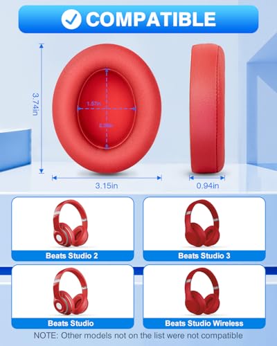 FEYCH Replacement Ear Pads for Beats Studio 3 & Studio 2 Wireless Over Ear Headphone -Red - color: Red