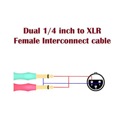 SiYear- 6.6FT XLR Female 3Pin to 6.35mm 1/4 inch Mono Male Audio Y Splitter Cable, Dual 6.35mm 1/4" Male to XLR Female Stereo Microphone Audio Converter Adapter Cable(2m) - color: 6.6Feet, size: 6.6Feet