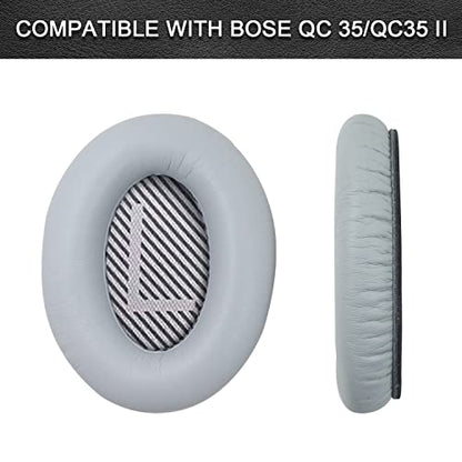 Replacement Ear Pads for Bose QuietComfort 35 35 II 15 25(qc 35 25 15/QC35 ii), Headphone Ear Covers, High Density Memory Cotton, Soft Leather, Adaptive Noise Isolation Headphones Pads Cushions - color: grey, style: QC35