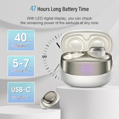 Sleep Earbuds Bluetooth 5.4 in Ear Light-Weight Headphones, Mini Sleep Headphones Small Design for Side Sleepers, 47H Playtime with Charging Case, Clear Calls Earphones, IvoryWhite - color: IvoryWhite