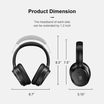 Calmbee Over-Ear Hybrid Active Noise Cancelling Bluetooth 5.3 Headphones | ANC Mode, Transparency Mode, Microphone, Up to 140H Playtime, Bluetooth 5.3, Deep Bass, Clear Calls, Fit for Travel - color: Black