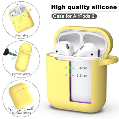 for AirPods 2nd/1st Case Silicone Cover, Yellow | Compatible with Apple AirPods 2nd/1st (2019/2016) Generation with Keychain & Cleaner Kit, Wireless Charging Compatible - color: Yellow