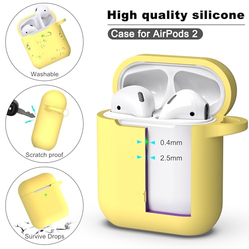for AirPods 2nd/1st Case Silicone Cover, Yellow | Compatible with Apple AirPods 2nd/1st (2019/2016) Generation with Keychain & Cleaner Kit, Wireless Charging Compatible - color: Yellow