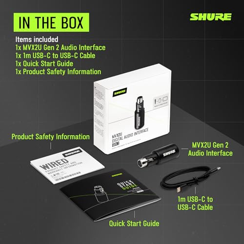 Shure MVX2U Gen 2 XLR-to-USB-C Audio Interface | MFi-certified XLR-to-USB-C interface for any XLR mic with portable setup and clean, noise-free recording