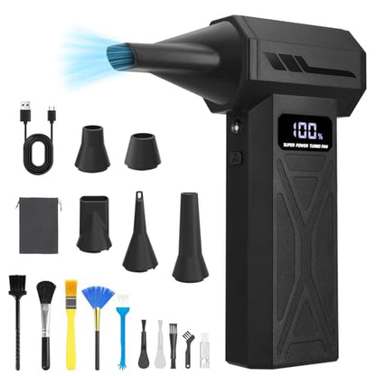 Compressed Air Duster 110000RPM, Cordless Electric Dust Blower | Rechargeable, 4-Speed Adjustable, LED Display, For PC Keyboard Car Home Cleaning, Mini, Replaces canned air, Brushless Motor