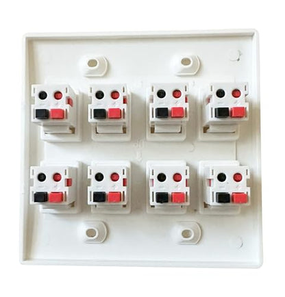 DIYTECH Premium 8 Speaker Wall Plate, Speaker Plug, Supports 8 Speaker Configurations, Speaker Port for Wall Speaker Wire, Speaker Wire in Wall, Wire Wall Plate - 2 Gang Screwless - size: 8 Speaker