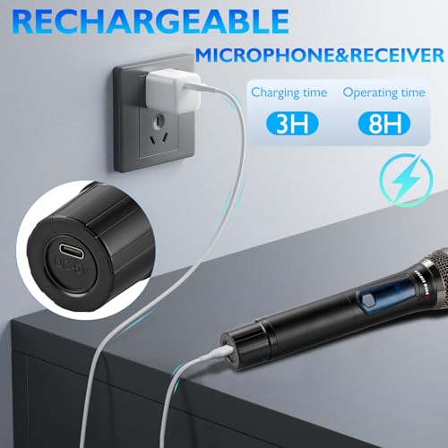 Karaoke Wireless Microphones for Singing with Auto 2.4GHz Stable Reception