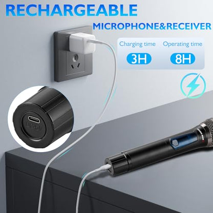 Karaoke Wireless Microphones for Singing with Auto 2.4GHz Stable Reception