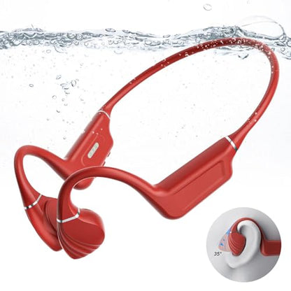 Bone Conduction Headphones - Bluetooth 5.4 & 32GB Memory MP3 Player IP68 Waterproof Headphones for Swimming, Bone Conduction with Mic Open Ear Running Headphone for Swimming, Running, Cycling (Red) - color: Red