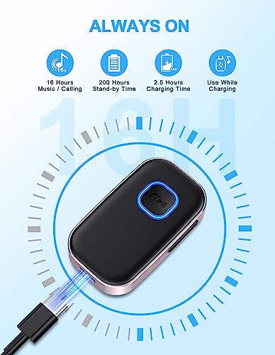 COMSOON Bluetooth AUX Adapter for Car, Wireless Audio Receiver | Noise Reduction Bluetooth Receiver for Music/Hands-Free Calls/Home Stereo/Speaker, 16H Battery Life/Dual Connect (Black+Pink) - color: Black+Pink