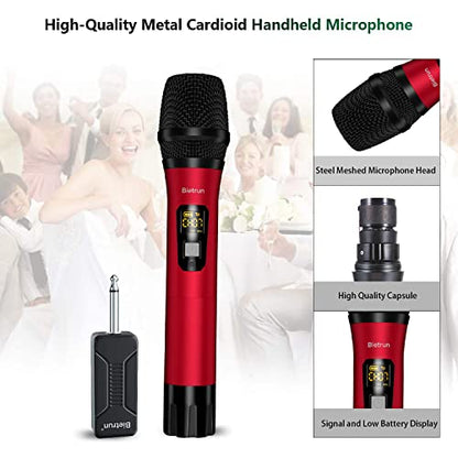 Bietrun Wireless Microphone, Uhf Metal Dynamic Handheld Karaoke Mic - color: Red