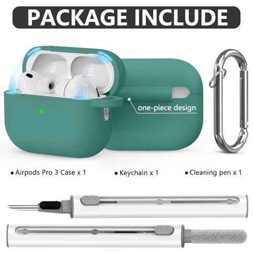 Ljusmicker for AirPods Pro 3 Case 2025 with Magnetic Lock,Green | Soft Silicone Protective Cover for Apple AirPod Pro 3rd Generation Case with Cleaner Kit & Keychain for Women Men,Shockproof - color: A1-Green