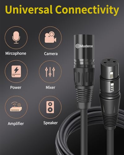 XLR Cables 5FT 2 Pack,XLR Male to Female 3 Pins Microphone Cable,Shielded Balanced Oxygen-Free Copper (OFC) Speaker Cord - size: 5Feet