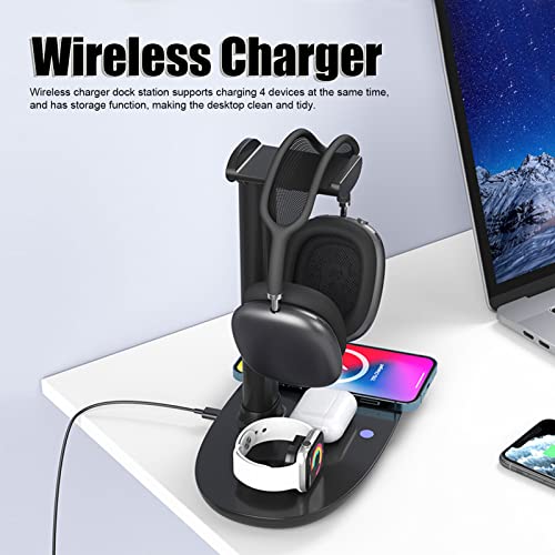 Headphone Stand Charger 4 in 1 Headphone Charging Hanger, Headset Holder and Station Dock for Smartphones, 15W Stable Desktop Gaming Headset Holder Charger