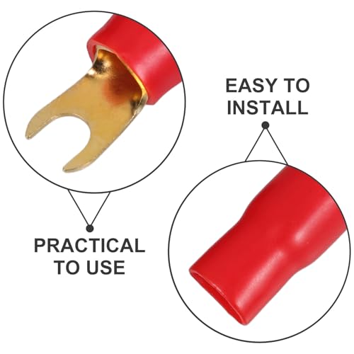 3 Pairs Copper Gold Plated 0 Gauge Spade Terminal Crimp Connectors Adapters Crimp Barrier Spades for Speaker Wire Cable Terminal Plug - 0GA (Red and Black)