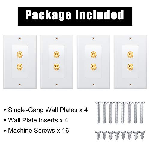 Weewooday 4 Pcs Speaker Wall Plate Gold Plated 2 Connector Banana Plug Wall Plate for in-Wall Speaker Wire, Surround Sound & Audio Systems