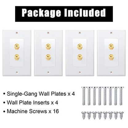Weewooday 4 Pcs Speaker Wall Plate Gold Plated 2 Connector Banana Plug Wall Plate for in-Wall Speaker Wire, Surround Sound & Audio Systems