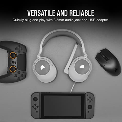 Corsair HS55 Surround v2 Multiplatform Gaming Headset – Dolby Atmos – Lightweight – Memory-Foam Leatherette – Omni-Directional Microphone – PC, Mac, PS5/PS4, Xbox Series X|S, Switch, Mobile – White