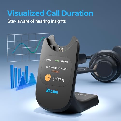 Work from Home Headset, Wireless Mic Headset for Office Noise Cancel Calls | One-Touch Mic Mute & 2.4G USB Dongle, Touch Screen Smart Dock, Work with Teams, Zoom & PC