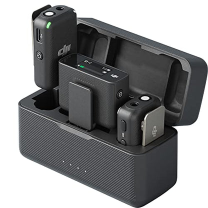 DJI Mic (2 TX + 1 RX + Charging Case), Wireless Lavalier Microphone, 250m (820 ft.) Range, 15-Hour Battery, Noise Cancellation Wireless Microphone for PC, iPhone, Record Interview, YouTube, Black | 15-Hour Battery, Easy for carrying and instant use with b