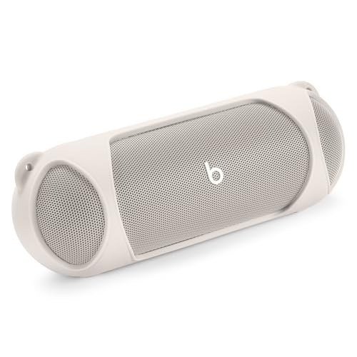 Silicone Case for Beats Pill 2024, Shockproof Cover with Strap - color: Beige
