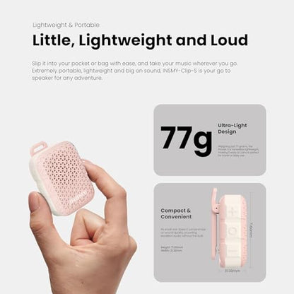 INSMY Wearable Bluetooth Speakers IP67 Waterproof Clip On Small Speaker | Portable Personal Speakers,Clean Sound,Stereo Pair,Wireless,ENC Built-in Mic,Lightweight for Golf Work Pool Gift (Pink) - color: Pink