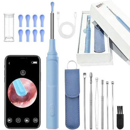 Ear Wax Removal Kit, Ear Cleaner with Camera, 1080P HD Ear Camera with Light, Ear Cleaning Camera Ear Pick Set, Ear Wax Removal Tool Camera Compatible with iOS & Android(Blue) - color: Blue