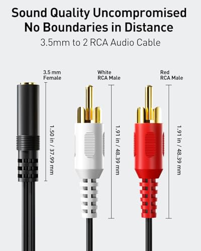 VCE 3.5mm to RCA Splitter, Gold Plated Male Stereo Audio Y Cable, 2-Pack | Compatible with TV, Smartphones, MP3, Tablets, Speakers, Home Theater, 8 inch - size: ['8 inches']