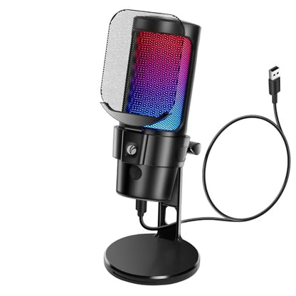 VCOM Gaming USB Microphone, Condenser Dynamic Mic for Podcasting, Streaming, with Quick Mute, Desktop Stand, Pop Filter, RGB Indicator, Shock Mount, Rotate gain Button, Compatible with PS4/5/PC